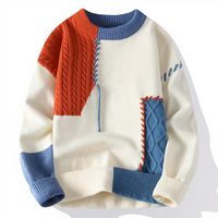 Herren stylischer Patchwork-Pullover | Warmer – Weiß/Orange