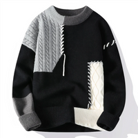 Herren stylischer Patchwork-Pullover | Warmer – Schwarz/Grau