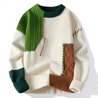 Herren stylischer Patchwork-Pullover | Warmer – Weiß/Grün