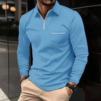 Herren Poloshirt mit Reißverschluss | Langarm – Himmelblau