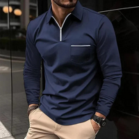 Herren Poloshirt mit Reißverschluss | Langarm – Marine