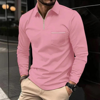 Herren Poloshirt mit Reißverschluss | Langarm – Rosa