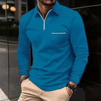 Herren Poloshirt mit Reißverschluss | Langarm – Saphirblau