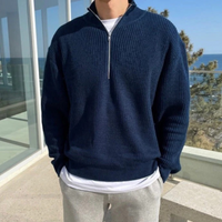 Eleganter Pullover mit halbem Reißverschluss für Herren | Warmer – Marine