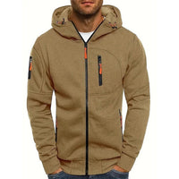 Simon | Herren Reißverschluss Kapuzenpullover Knit Sweater mit Kordelzug – Khaki
