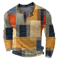 Christian | Herren Retro Colorblock Langarm Knit Sweater Henley – Orange