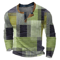 Christian | Herren Retro Colorblock Langarm Knit Sweater Henley – Grün