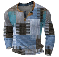 Christian | Herren Retro Colorblock Langarm Knit Sweater Henley – Blau