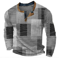 Christian | Herren Retro Colorblock Langarm Knit Sweater Henley – Grau