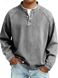 Dominik | Herren Retro Henley Knit Sweater Langarm Used-Look Pullover – Grau