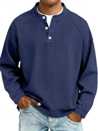 Dominik | Herren Retro Henley Knit Sweater Langarm Used-Look Pullover – Königsblau