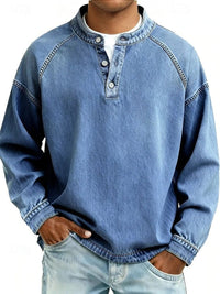 Dominik | Herren Retro Henley Knit Sweater Langarm Used-Look Pullover – Hellblau