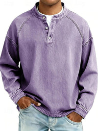 Dominik | Herren Retro Henley Knit Sweater Langarm Used-Look Pullover – Lila