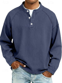 Dominik | Herren Retro Henley Knit Sweater Langarm Used-Look Pullover – Dunkelblau