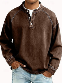 Dominik | Herren Retro Henley Knit Sweater Langarm Used-Look Pullover – Braun