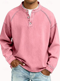 Dominik | Herren Retro Henley Knit Sweater Langarm Used-Look Pullover – Rosa