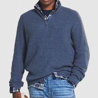 Lukas | Herren Rippstrick Quarter-Zip Knit Sweater Business Casual Pullover – Blau