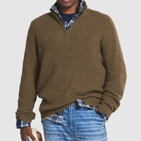 Lukas | Herren Rippstrick Quarter-Zip Knit Sweater Business Casual Pullover – Braun