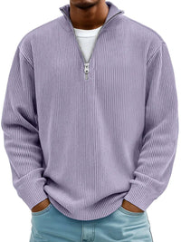 Simon | Herren Rippstrick Quarter-Zip Pullover Sweater mit Stehkragen – Lila