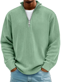 Simon | Herren Rippstrick Quarter-Zip Pullover Sweater mit Stehkragen – Grün