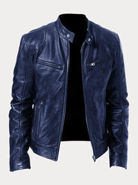 Felix | Herren Slim-Fit Biker Quilted Jacket aus Kunstleder mit Reißverschluss – Dunkelblau