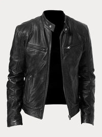 Felix | Herren Slim-Fit Biker Quilted Jacket aus Kunstleder mit Reißverschluss – Schwarz