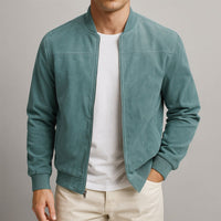 Dominik | Herren Slim-Fit Wildleder Bomber Steppjacke mit Reißverschluss – Blau
