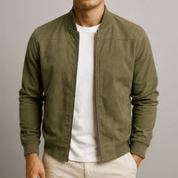 Dominik | Herren Slim-Fit Wildleder Bomber Steppjacke mit Reißverschluss – Grün