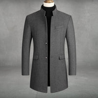 Matthias | Herren Slim-Fit Wollmantel mit Stehkragen und Knopfverschluss – Grau