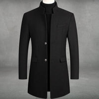 Matthias | Herren Slim-Fit Wollmantel mit Stehkragen und Knopfverschluss – Marine