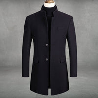 Matthias | Herren Slim-Fit Wollmantel mit Stehkragen und Knopfverschluss – Schwarz