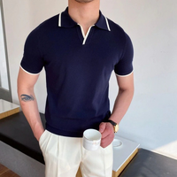 Herren Sommer-Poloshirt mit V-Ausschnitt | Kurzarm – Blau/Weiß