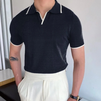 Herren Sommer-Poloshirt mit V-Ausschnitt | Kurzarm – Schwarz/Weiß