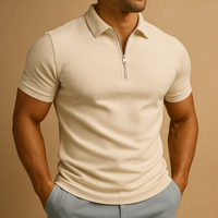 Herren sportliches Poloshirt mit Reißverschluss | Kurzarm – Khaki