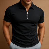 Herren sportliches Poloshirt mit Reißverschluss | Kurzarm – Schwarz