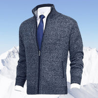 Christian | Herren Stehkragen Reißverschluss Strick-Cardigan – Blau