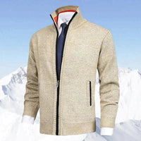 Christian | Herren Stehkragen Reißverschluss Strick-Cardigan – Beige