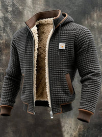 Niklas | Herren Steppjacke mit Fleecefutter Kapuze Reißverschluss Lederdetails – Grau