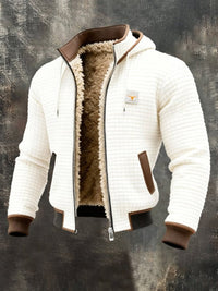 Niklas | Herren Steppjacke mit Fleecefutter Kapuze Reißverschluss Lederdetails – Weiß