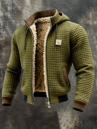 Niklas | Herren Steppjacke mit Fleecefutter Kapuze Reißverschluss Lederdetails – Olivgrün