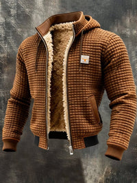 Niklas | Herren Steppjacke mit Fleecefutter Kapuze Reißverschluss Lederdetails – Braun