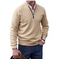 Elias | Herren Strick-Sweater Regular-Fit Langarm Quarter-Zip Pullover – Braun