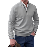 Elias | Herren Strick-Sweater Regular-Fit Langarm Quarter-Zip Pullover – Hellgrau