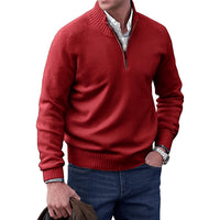 Elias | Herren Strick-Sweater Regular-Fit Langarm Quarter-Zip Pullover – Rot