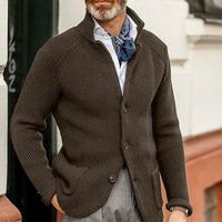 Stefan | Herren Strickjacke Cardigan mit Knopfleiste in Waffeloptik – Kaffee