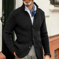 Stefan | Herren Strickjacke Cardigan mit Knopfleiste in Waffeloptik – Schwarz