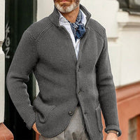 Stefan | Herren Strickjacke Cardigan mit Knopfleiste in Waffeloptik – Grau