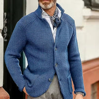 Stefan | Herren Strickjacke Cardigan mit Knopfleiste in Waffeloptik – Himmelblau