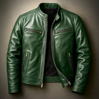 Maximilian | Herren Vintage Biker Quilted Jacket Echtleder Reißverschluss – Tannengrün