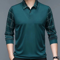 Herren warmes kariertes Poloshirt | Lang – Türkis